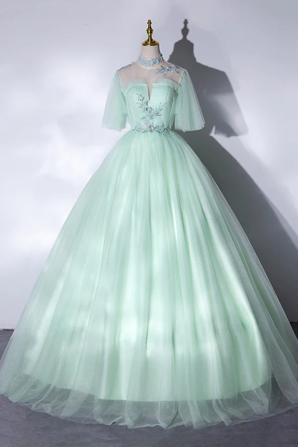 Wholesale Elegant Green A-Line Princess Prom Dress A-Line Lace Evening Party Dress